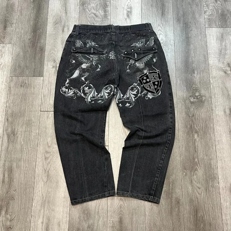 

Streetwear New Fashion Oversized Embroidered Baggy Jean Y2K Harajuku Hip Hop Vintage Pop Goth High Waist Wide-leg Pants Trousers