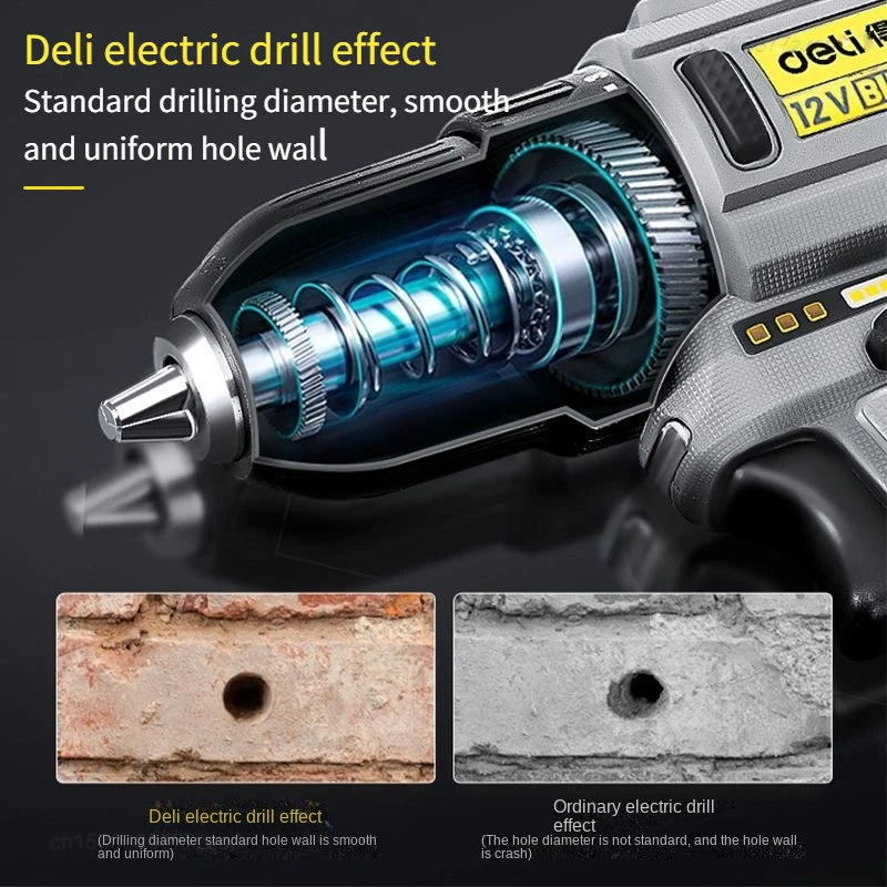 Xiaomi Deli Brushless Lithium Electric Drill Rechargeable 12V 28N.m Electric Drill Large Torque Electric Rotary Power Tool Set