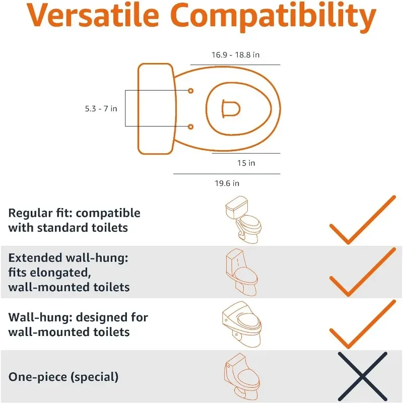 Ovale Niet-Elektrische Bidet Wc-Bril Met Zelfreinigend, Langwerpig, Langzaam Dicht, Wit, 19.5 "X 14.4" X 3.4 ", Snelle Verzending