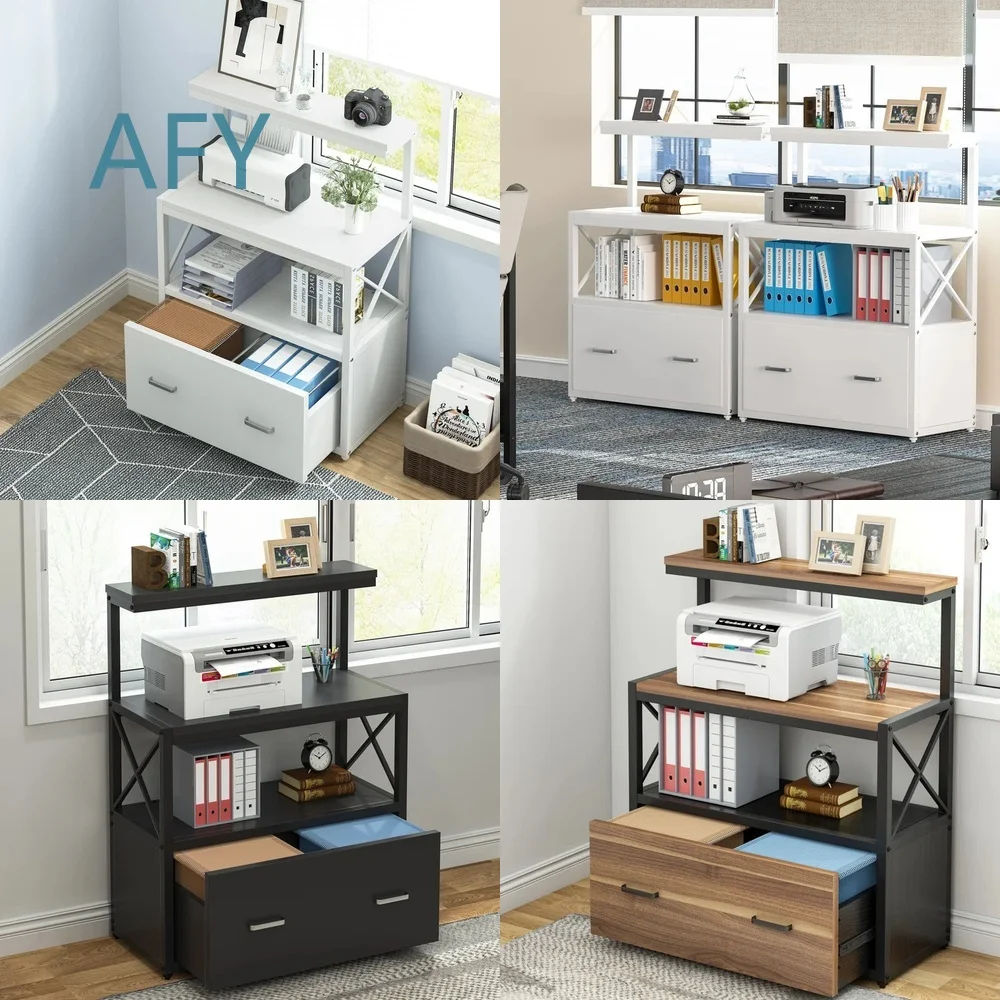Modern Wooden Horizontal File Cabinet with 1 Drawer and Adjustable Shelves for Home Office Organization Storage Furniture for