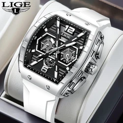 LIGE-Montre à quartz carrée étanche pour homme, marque de luxe, bracelet en silicone, calendrier, montre-bracelet décontractée, mode