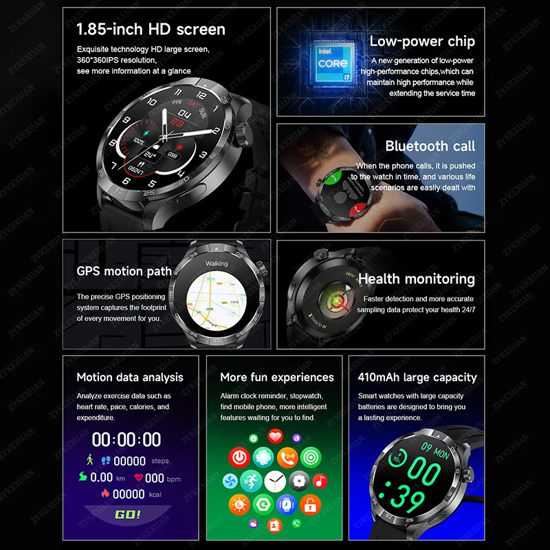 For HUAWEI GT5 Sports Smart Bracelet Men Watch 1.85 AMOLED Screen GPS Compass Altimeter Waterproof Bluetooth Call SmartWatch Man