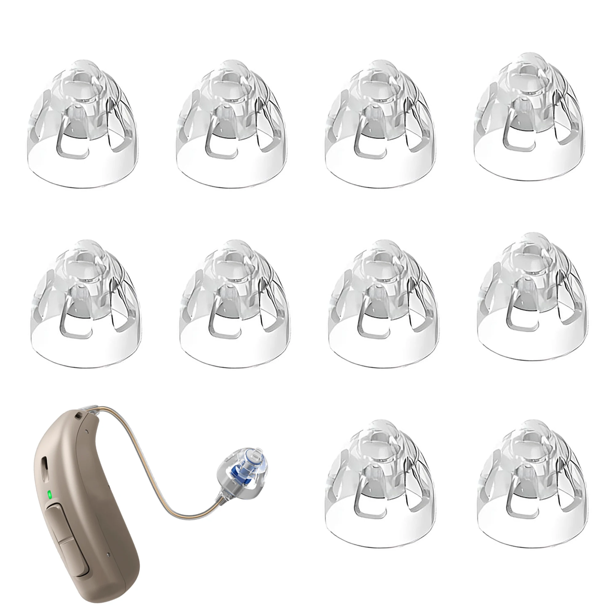 10pcs Hearing Aid Domes for Oticon Replacements,Minifit Open Bass Vent Domes(6mm/8mm/10mm/12mm),Universal for Oticon Hearing Aid