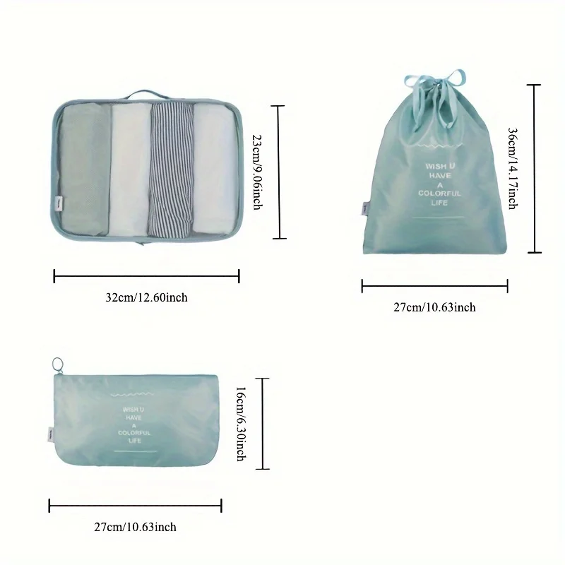 7-częściowy zestaw organizatorów podróży, nylonowe kostki do pakowania do walizki, zawiera duże/średnie/małe torby na ubrania, torbę na bieliznę, torbę na buty