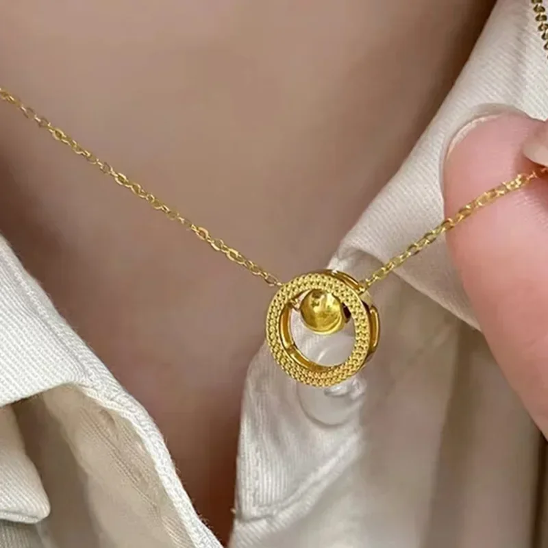 Goldpure Luxury 24K 9999 Pure Gold real gold Cat's Eye Transfer Beads Women's Necklace for Girlfriend Clavicle Chain