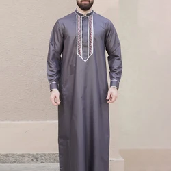 Robe brodée de style musulman du Moyen-Orient pour hommes, vêtements de prière islamique, costume national noble, haut luxueux à manches longues, nouveau, 2024