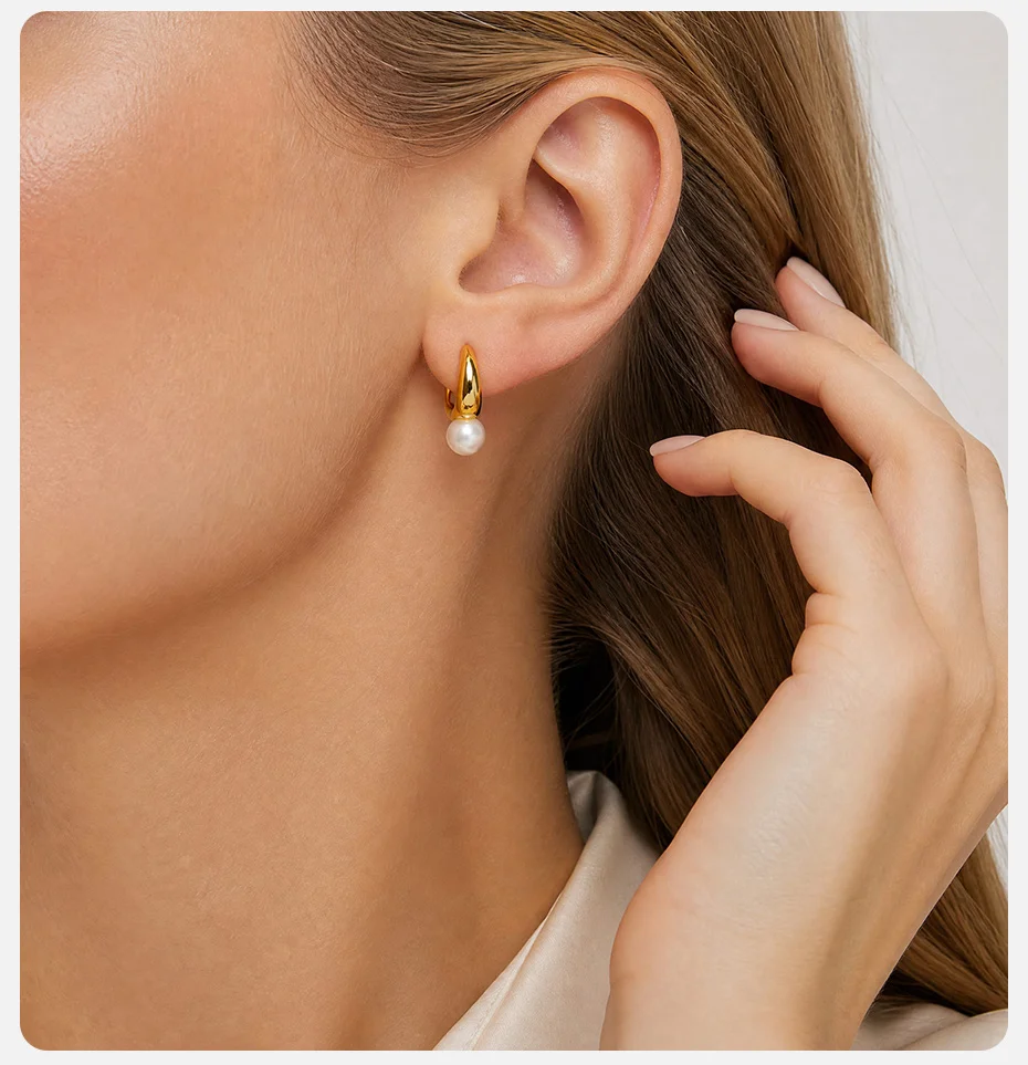 Vnox vergoldete Imitationsperlen-Creolen für Damen, elegante Ohrringe für Hochzeiten und Partys, Geschenkideen – Detail 3