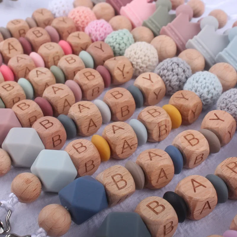 الوليد تخصيص شخصية اسم الطفل هوة سلاسل الحلمة الدمية حامل كليب سيليكون تاج مهديء التسنين مضغ لعبة