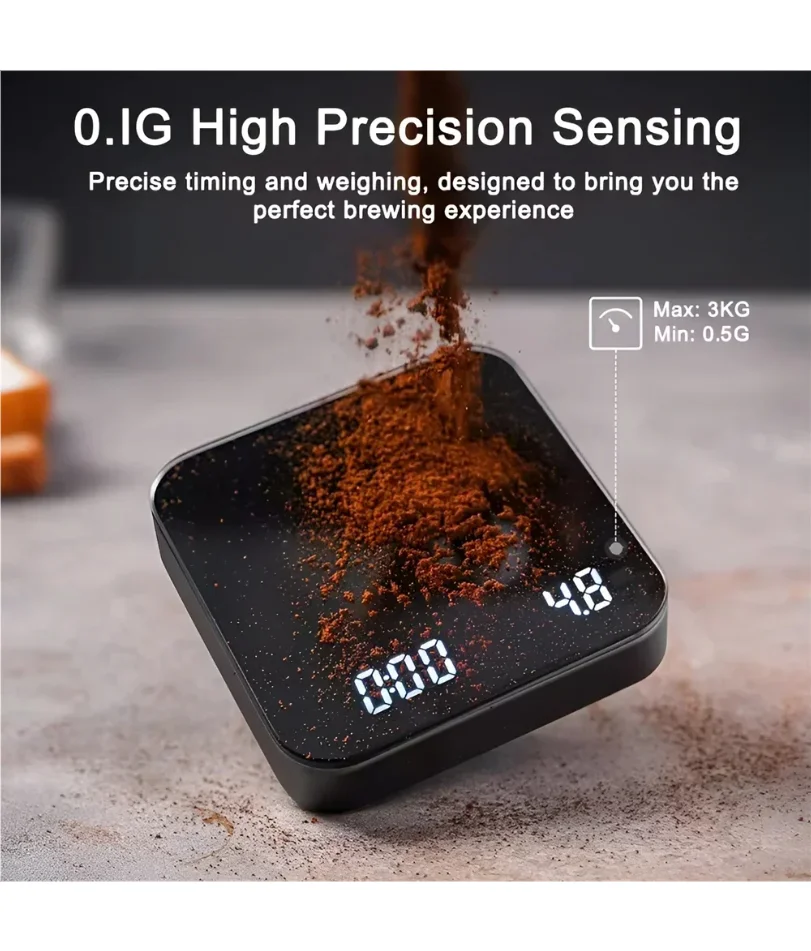 1Set Electronic Coffee Scale with Silicone Pad Digital Coffee Scale with Timer LED Display USB Charging Home Cafe Use Good Gift