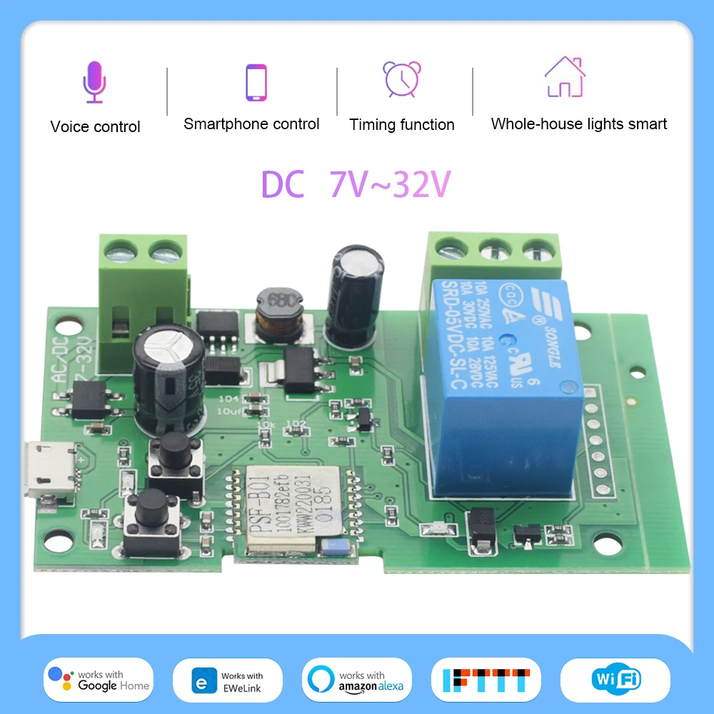 

EWelink Wifi Smart Switch DC 7V-32V 220V 1/4 Channel DIY Module 433mhz RF and APP Control Works With Alexa And Google Home Alice