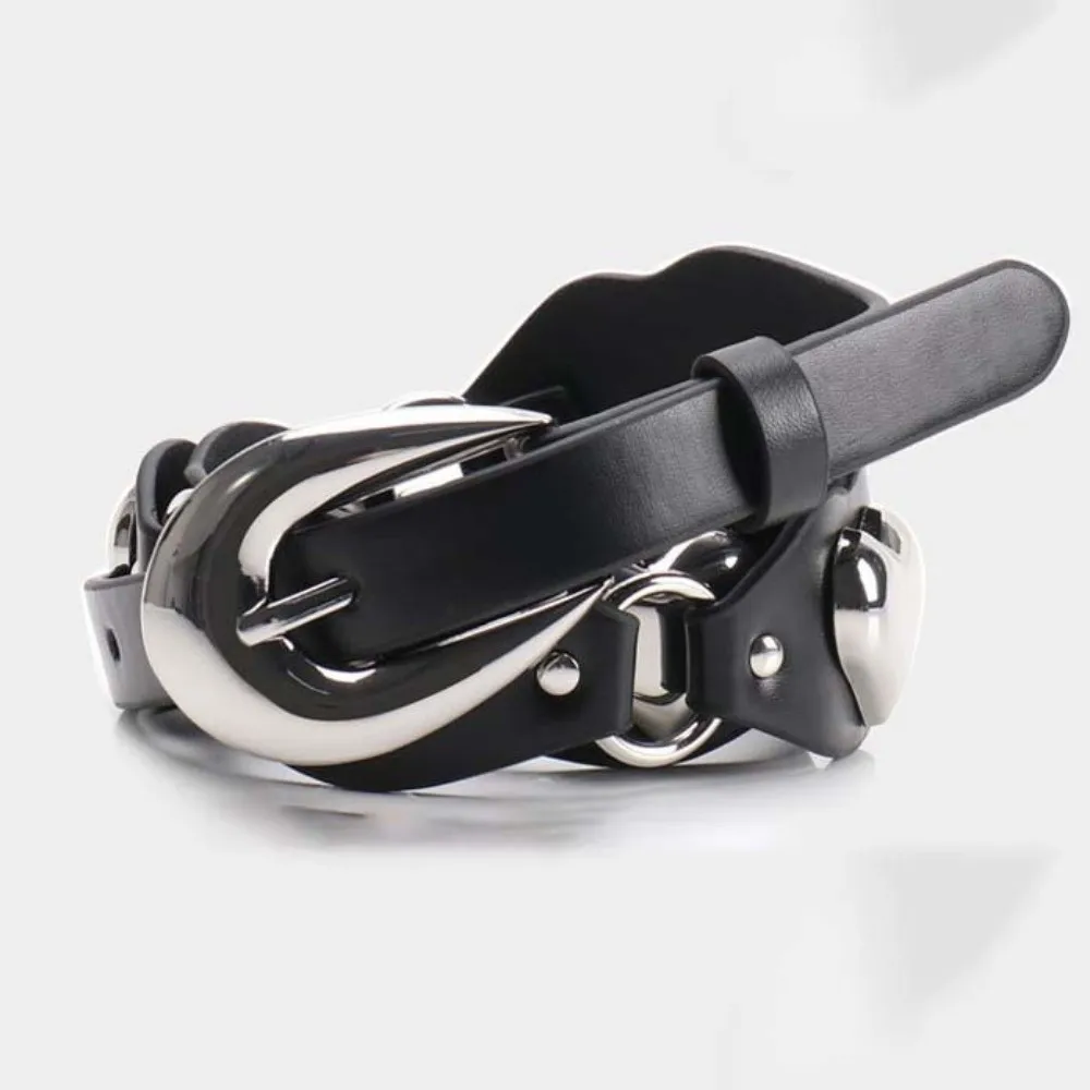 

Adjustable Heart Rivet Belt Punk Style Jeans Decor Y2K Cool Girls Belt Coffee Vintage Black Leather Waistbands for Gift