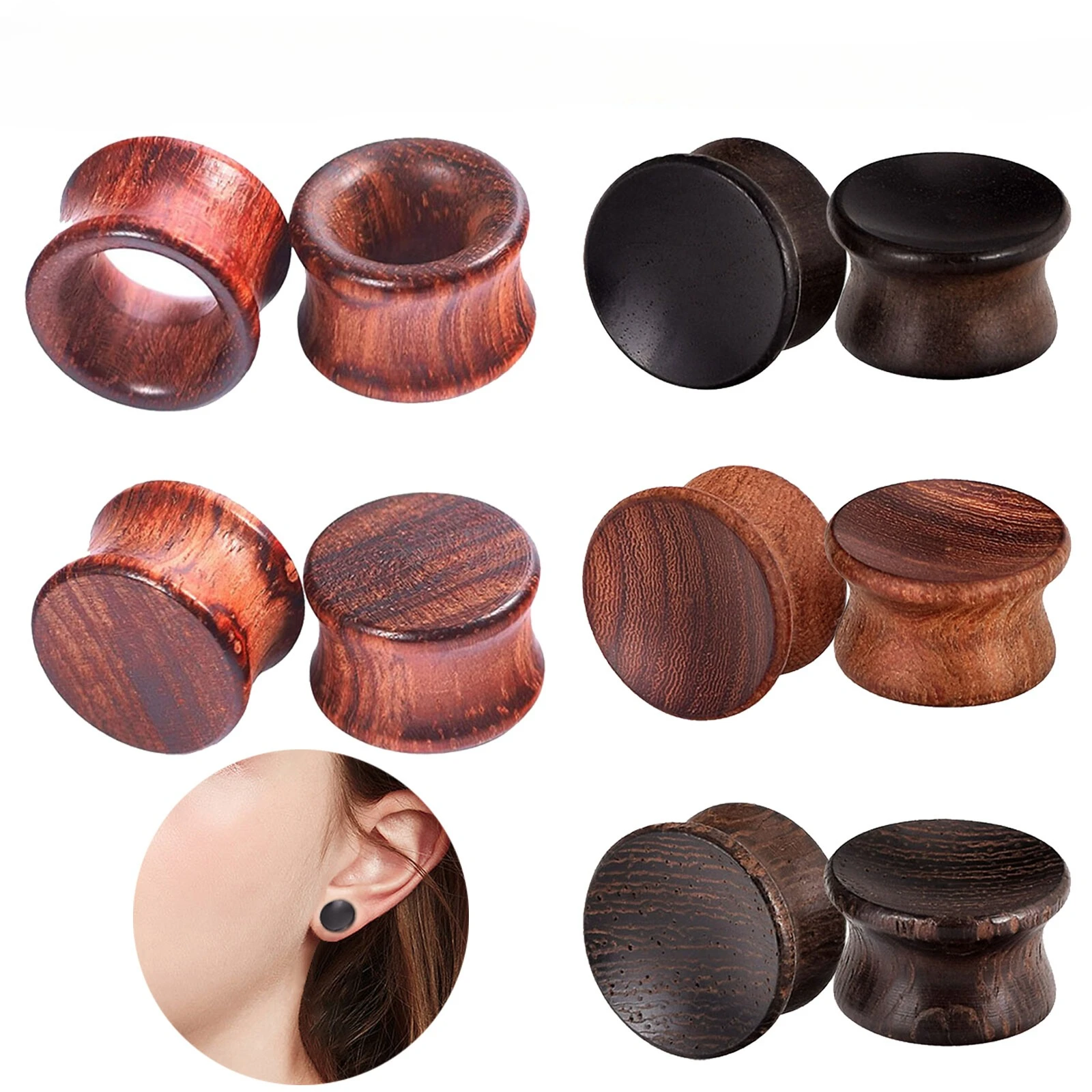 

1 Pair of Vintage Hollow Wood Earplugs - Solid Organic Wood Earplugs - Double Flared Ear Canal Pierced Jewelry 0G-3/4“