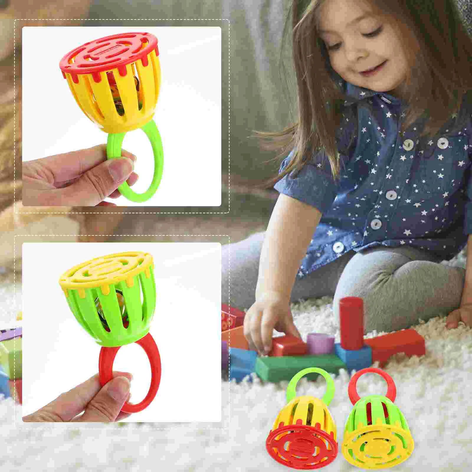 2 Pcs Cage Bell Design Hand Portable Handbell Educational Shaker Kids Early Musical Wrist Child