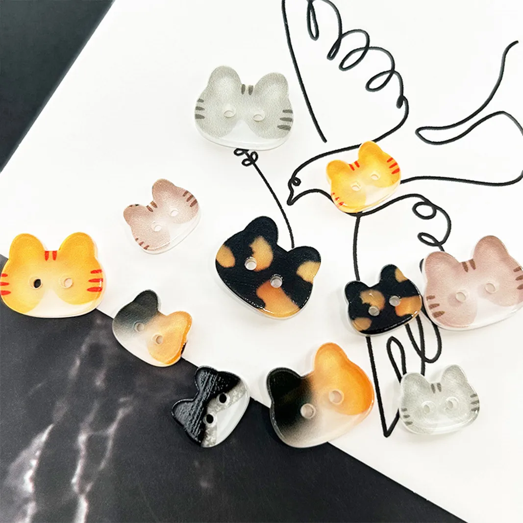 20pcs Of Colourful Cartoon Cat Resin Buttons Cute Cat Two-Eye Buttons DIY Kids' Clothes Hats Socks Buttons