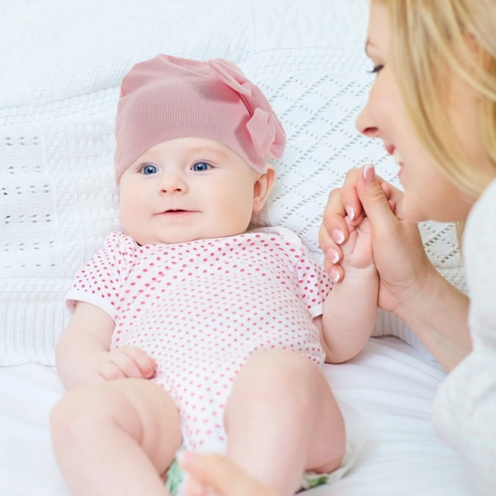 

4Pcs Cotton Newborn Hats Bow Decor Infant Warm Caps Soft Lightweight Baby Headwear Fashionable Adorable Gift for New Parents