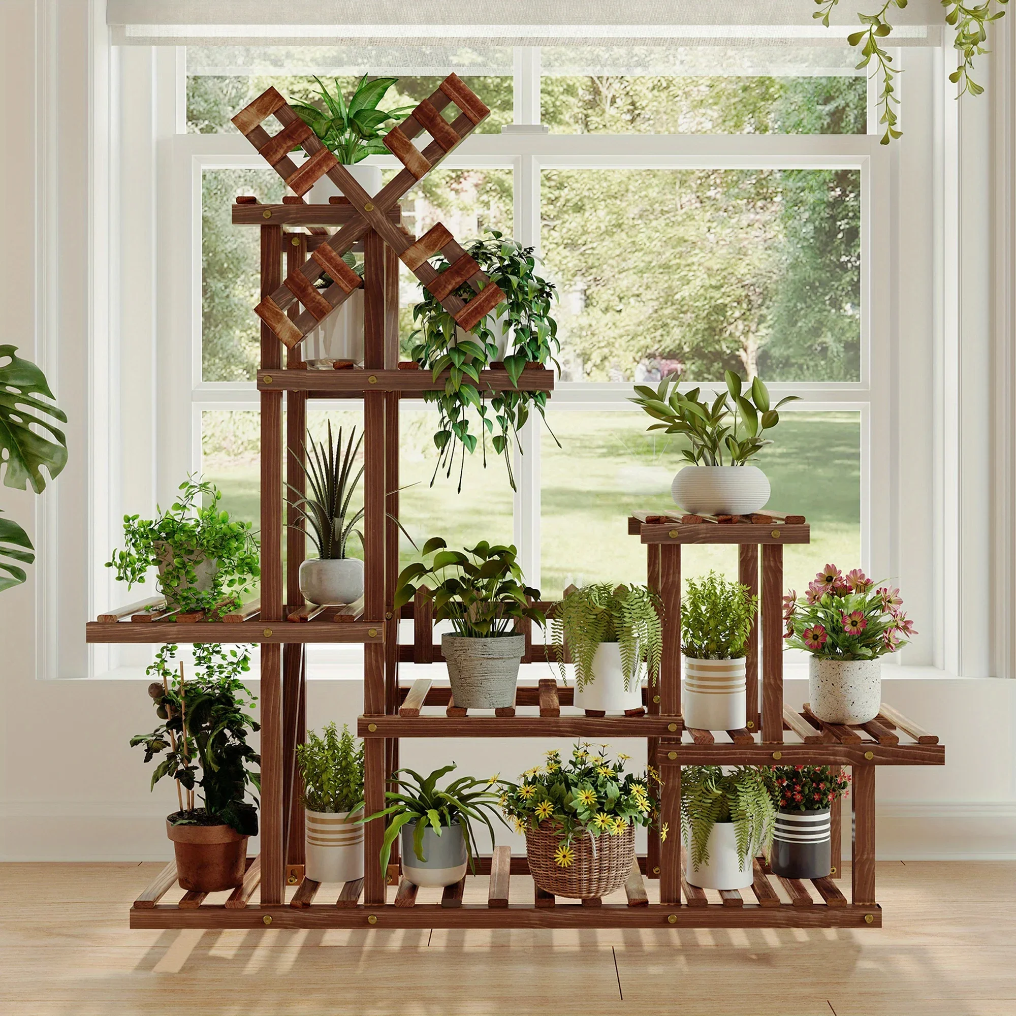 Outdoor Plant Rack, Flower Pot, Potted Plant Storage Rack, Courtyard Balcony Storage Rack, for Planting, Indoor, Wooden Frame