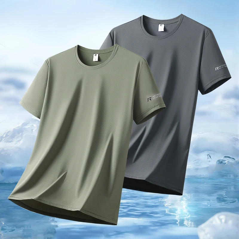 Summer Ice Silk High Elastic Men's Sports and Leisure T-shirt Comfortable Breathable Sweat-absorbing Quick Drying Top image 5