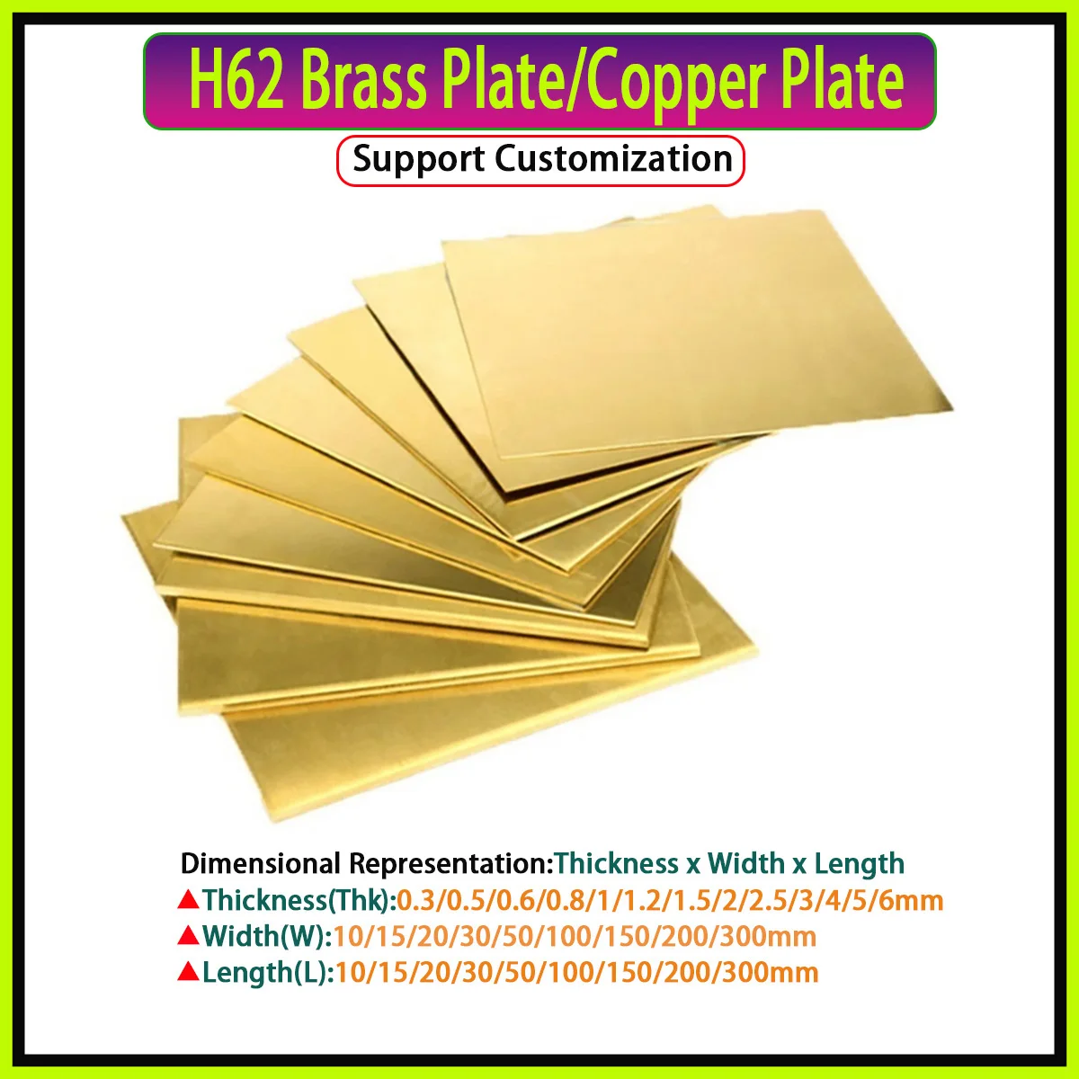 Brass Pad Brass Sheet H62 Brass Plate Metal Customized Frame Model Mould DIY Contruction  Thk0.3-6mm W10-300mm L10-300mm