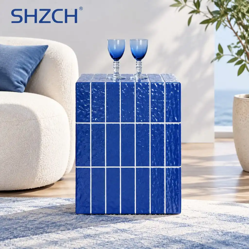 MOMO Royal Blue Glaze Tea Table Texture Korean Mosaic Magic Cube Table Square Nordic Geometry Homestay Cafe