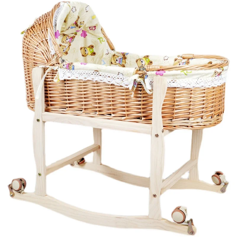 Zl Newborn Portable Basket Car Comfort Sleeping Basket Babies\' Bed Solid Wood