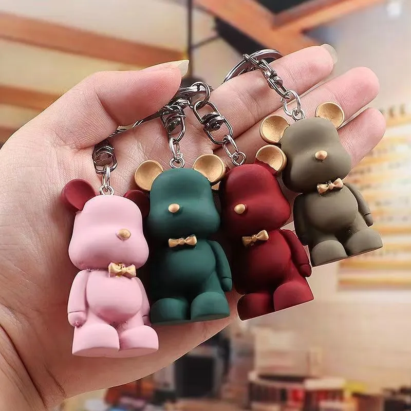 MINISO Cute Cartoon Bow Tie Bear Keychain Resin Bear Pendant For Women Men Bag Car Keyrings Jewelry Friend Couple Gifts