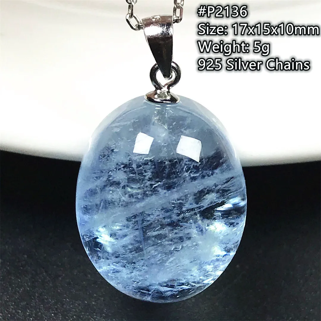 Natural Ocean Blue Aquamarine Stone Pendent Necklace Silver Chains For Women Men Healing Wealth Gift Crystal Beads Jewelry AAAAA