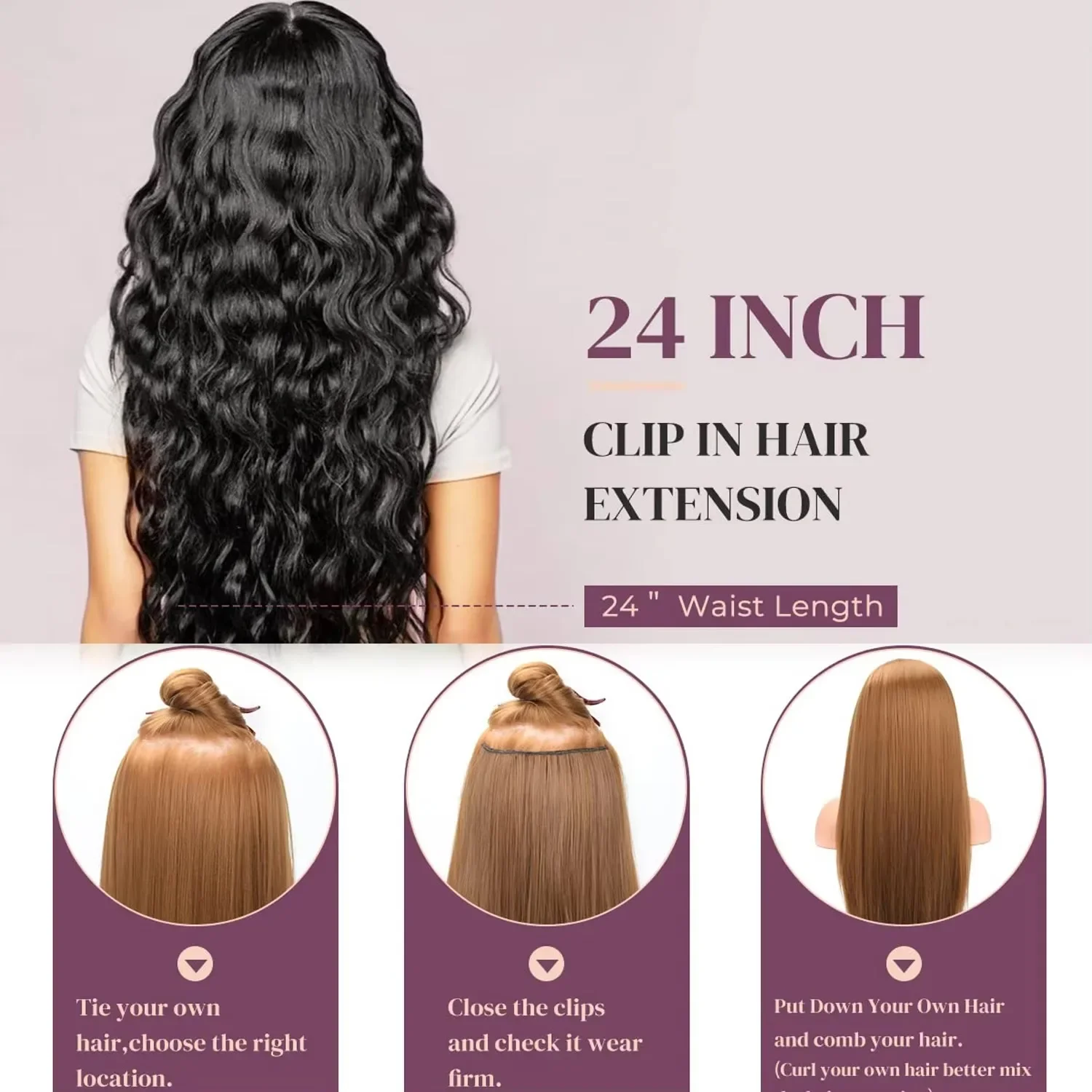 Extensions capillaires synthétiques à clips, postiche longue ondulée de 22 pouces, 16 griffes, pour femmes, tête complète