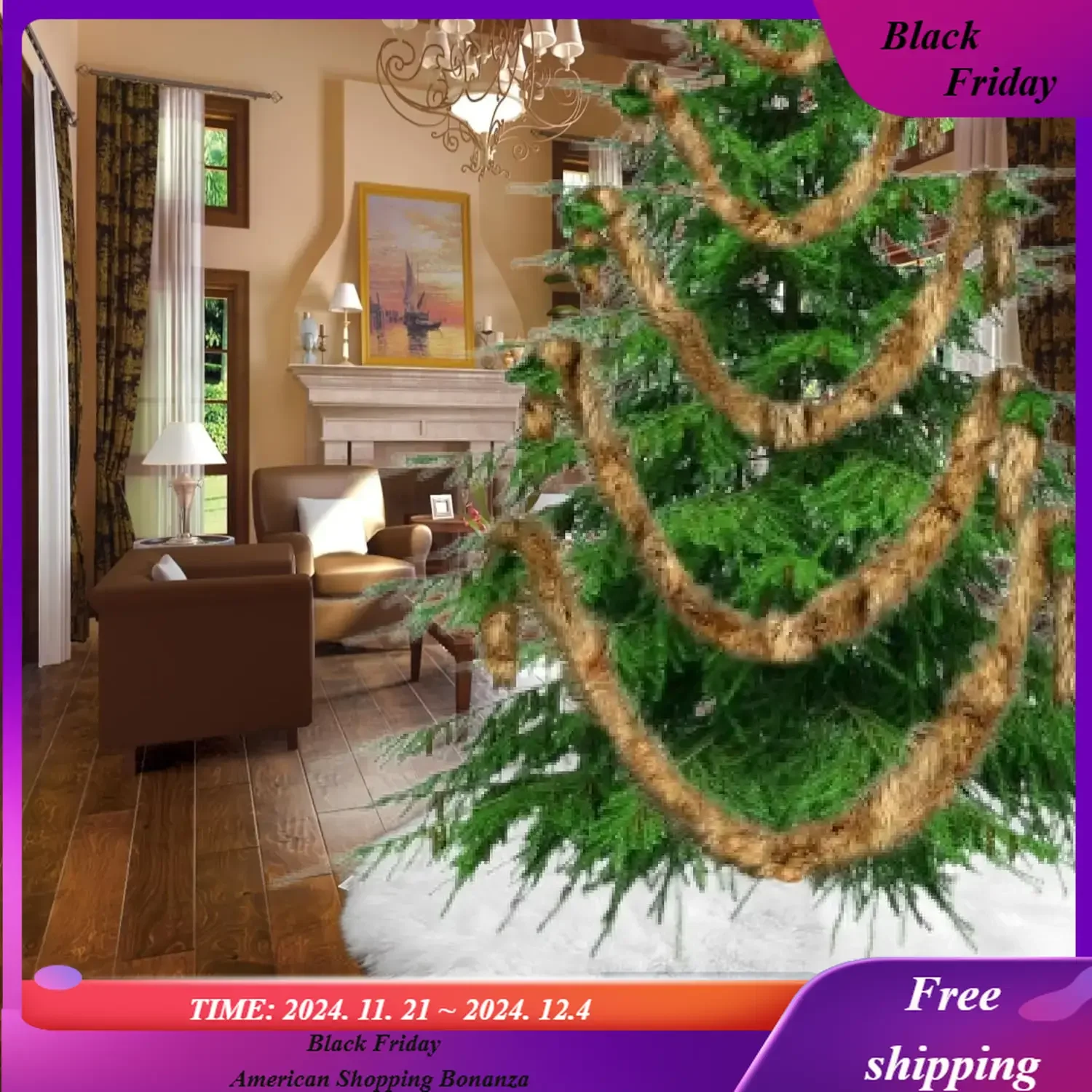 

SHAG Faux Fur Christmas Tree Skirt Decoration Ornament Faux Snow Throw Round with Center Opening Christmas Tradition