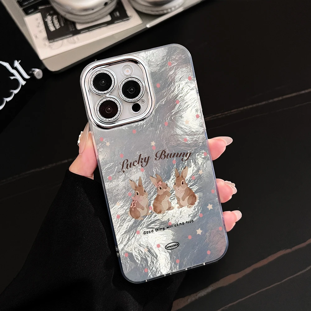 Große Hasen-Handyhülle für iPhone 17 16 14 15 13 12 Pro Max 16 15 14 Plus 17Air, galvanisierte Linse, stoßfest, weiche Hülle – Detail 6