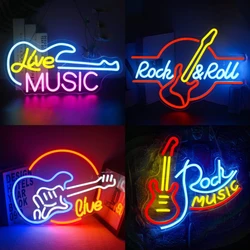 Guitar Rock Neon Sign LED Neon Light for Wall Decoration,Guitar Shape Light Up Sign,USB Neon Light for Bar Live Music