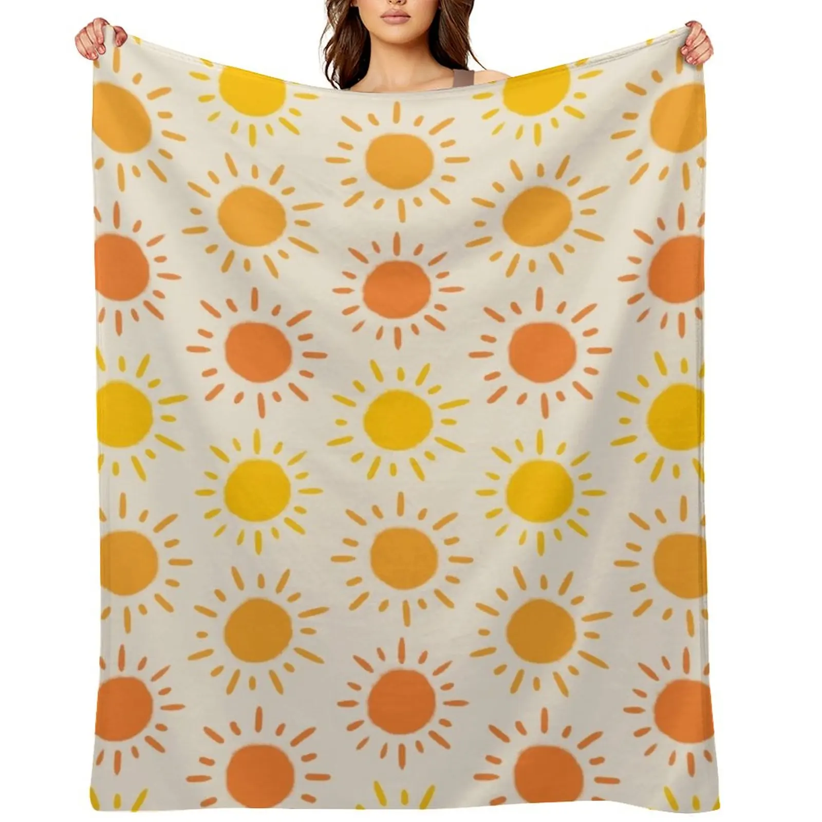 

Happy Retro Sun Pattern - Yellow Orange Red Palette Throw Blanket Furrys For Baby Thermals For Travel blankets ands Blankets