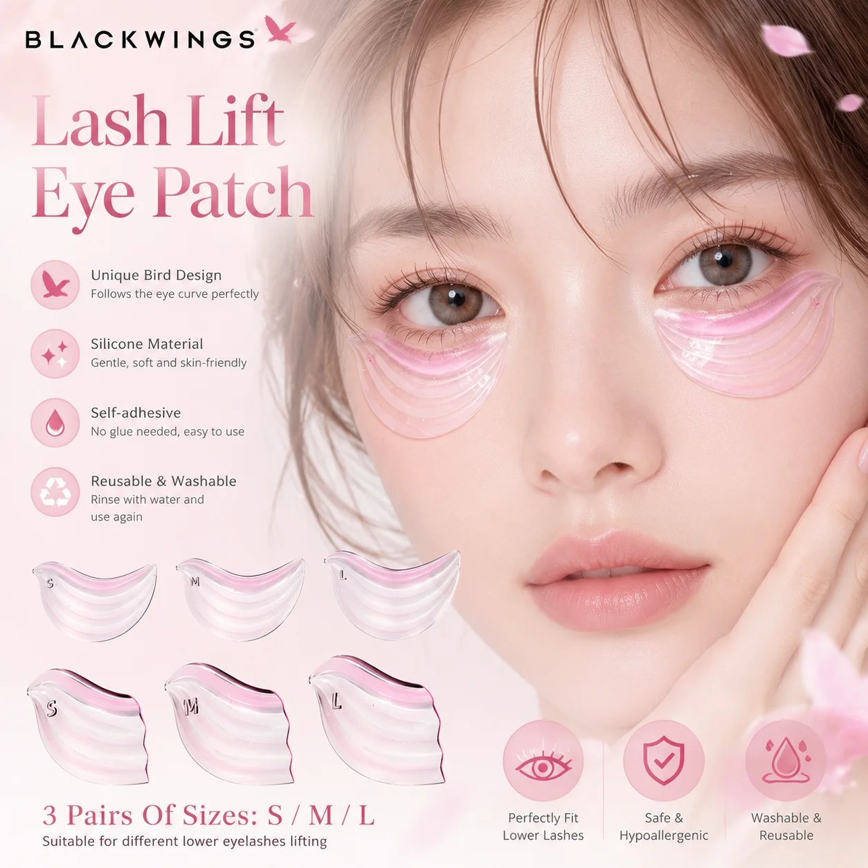 BLACKWINGS Size 3 Bird Style Lower Eye Patch Reusable Silicone Eyelash Perm Lift Pad Permanent Curling Makeup Beauty Tool