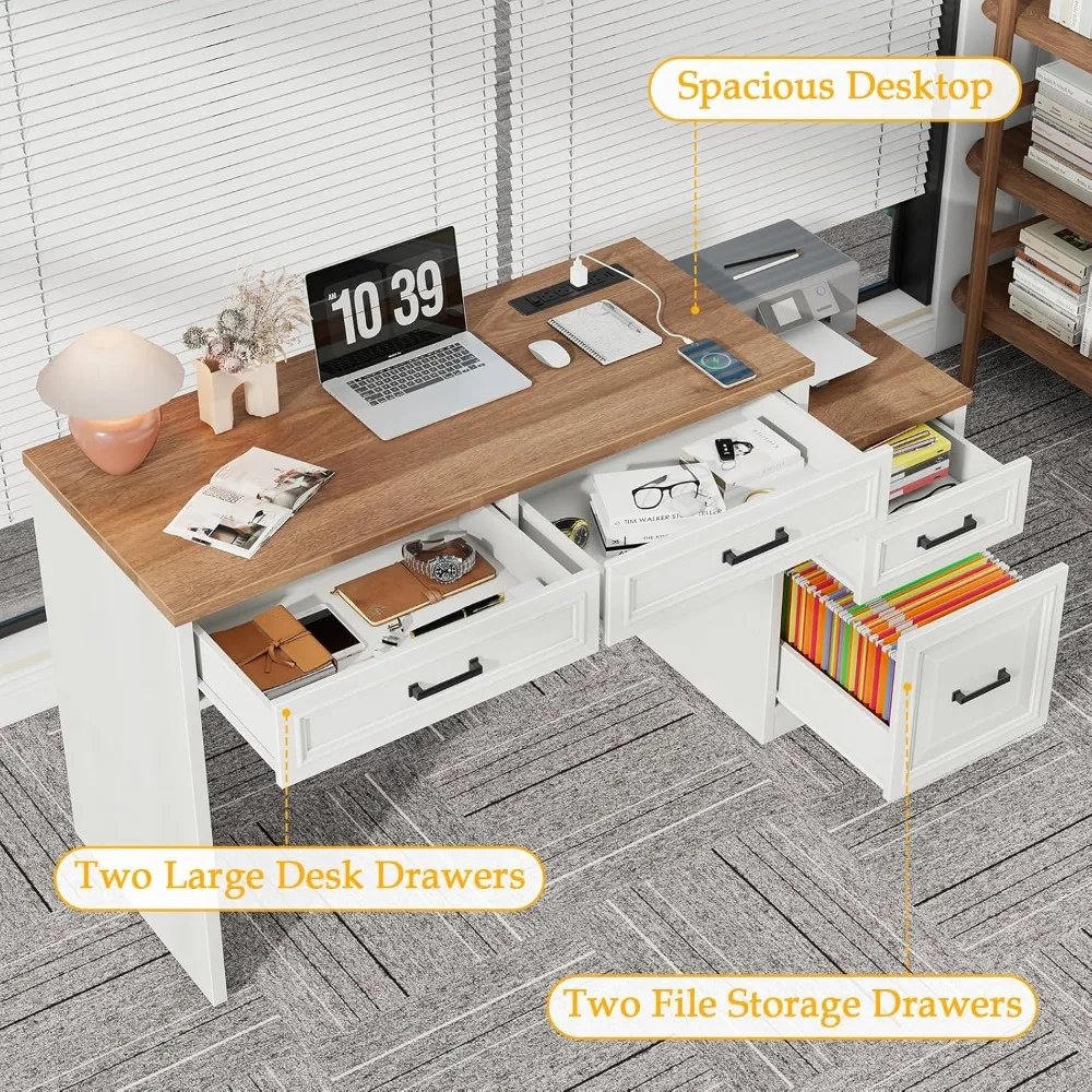 

61 Farmhouse computer desk with storage and file drawers, home office desk with printer rack, writing game study desk