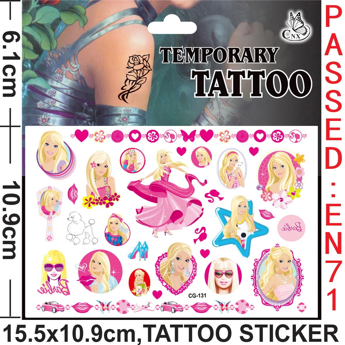 Pegatina de tatuaje de princesa Barbie para niños, decoración de fiesta de cumpleaños rosa, figura de acción, regalos para niños, juguetes para Baby