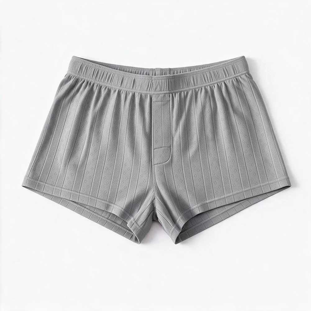 Men Ribbed Loose Sports Boxer Trunks Elastic Middle Waist Boxers Shorts Solid Color Male Simple Breathable Underwear
