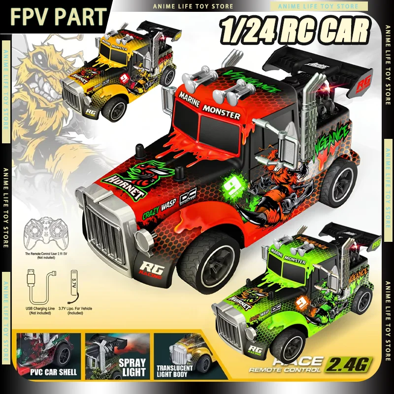 

1/24 RG Racing RC Car Racing Truck 4WD High Speed 2.4G With Light Spray Racing Car Toys Marine Monster RC Car For Children Gift