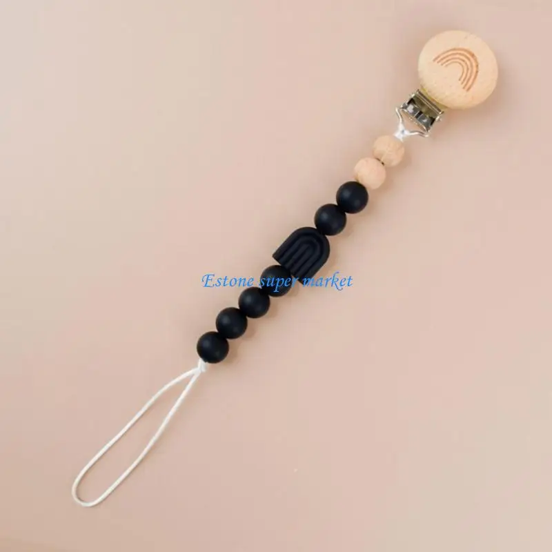 090B Nette Silikon Perle Schnuller Clips Holz Halter Neugeborenen Schnuller Ketten für Baby Beißring Zahnen Kette Dusche