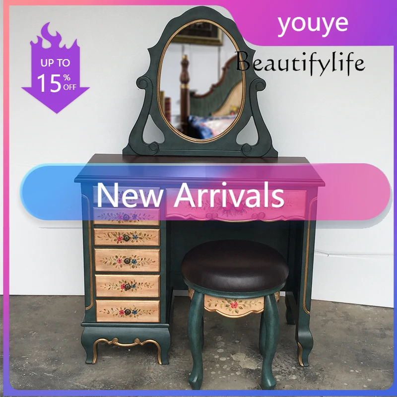 N19 European Style Dressing Table American Painted Dresser Modern Simple Home Bedroom Storage Makeup Table