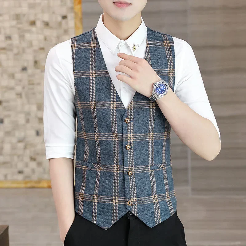 

T296Single-breasted vest groomsmen professional attire striped vest waistcoat Korean style trend