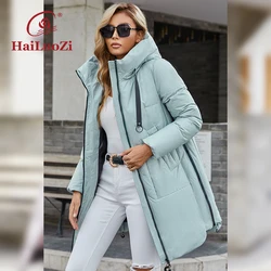 HaiLuoZi-Manteau long à capuche pour femme avec fermeture éclair latérale, veste mi-longue, parka en coton de haute qualité, mode optique, hiver, nouveau, 6028