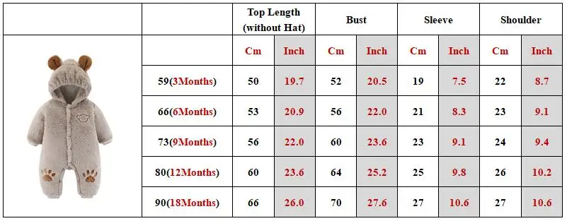 0-18M Newborn Thicken Baby Romper Girl Jumpsuit Warm Ear Hooded Children Clothing Kid Infant Playsuit Winter Outerwear A710