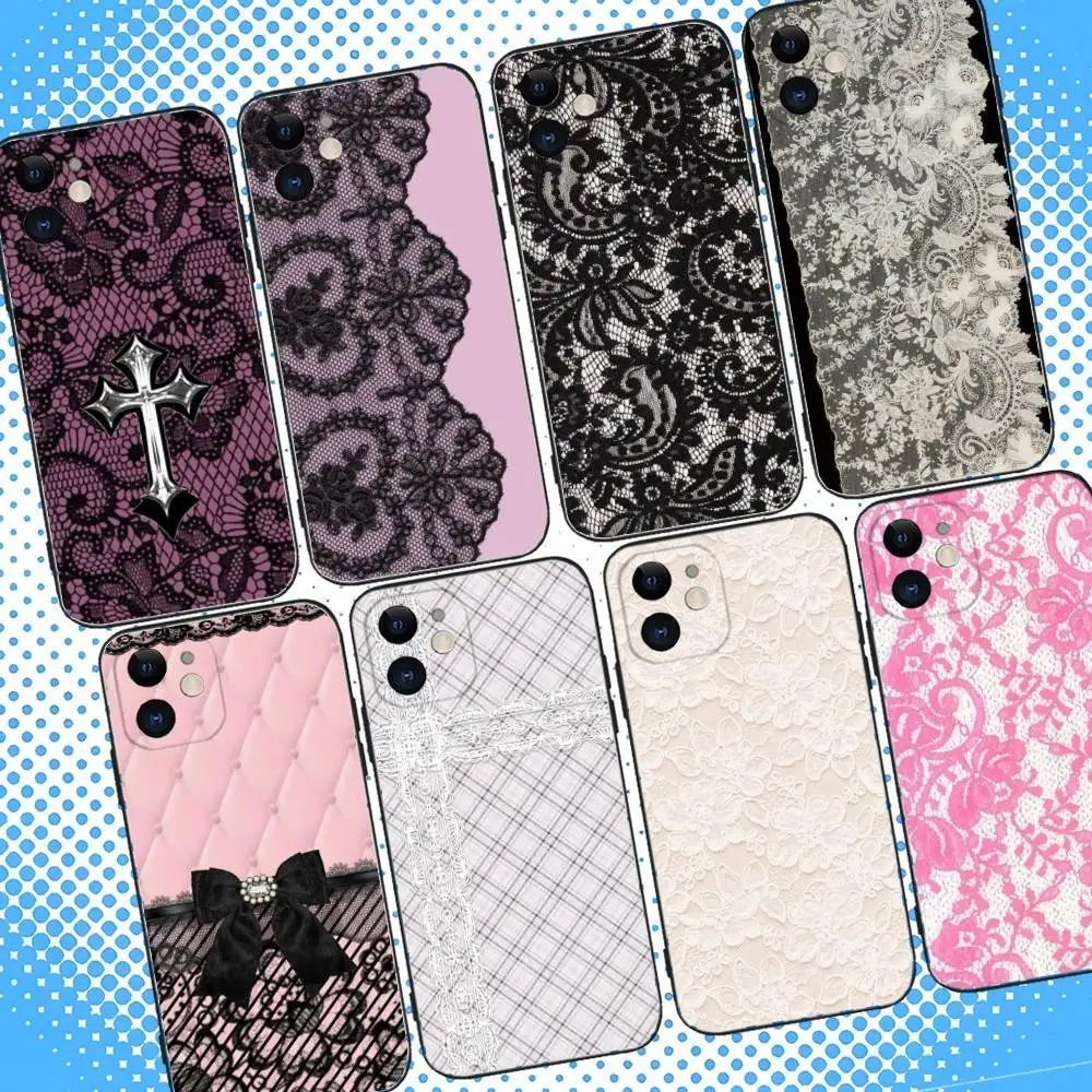 

Lace Style Cool Girl Phone Case For iPhone 16,15,14,13,12,11,Pro,Max,Plus,X,XS,XR,SE,8,7,Mini,Soft Silicone Black Case