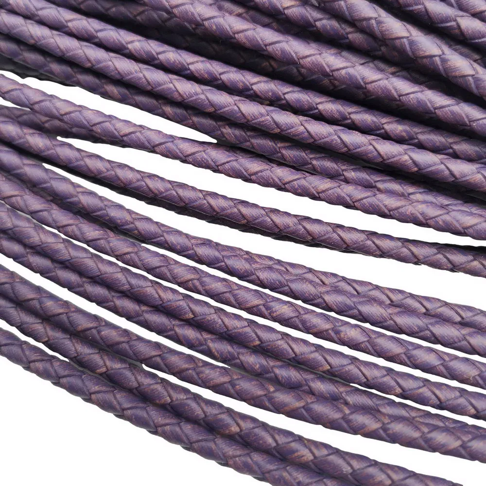 4mm Distressed Purple  Braided Leather Cords Woven Folded Genuine Leather Strap Jewelry Making Bolos Tie