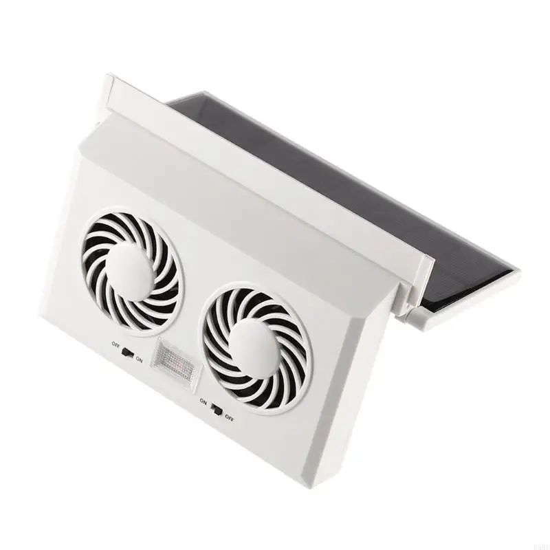 D5BE Car Exhaust Fan with 2 Air Outlets Solar Radiator Cooling Fan Air Circulation Cooling Ventilator for Comfort