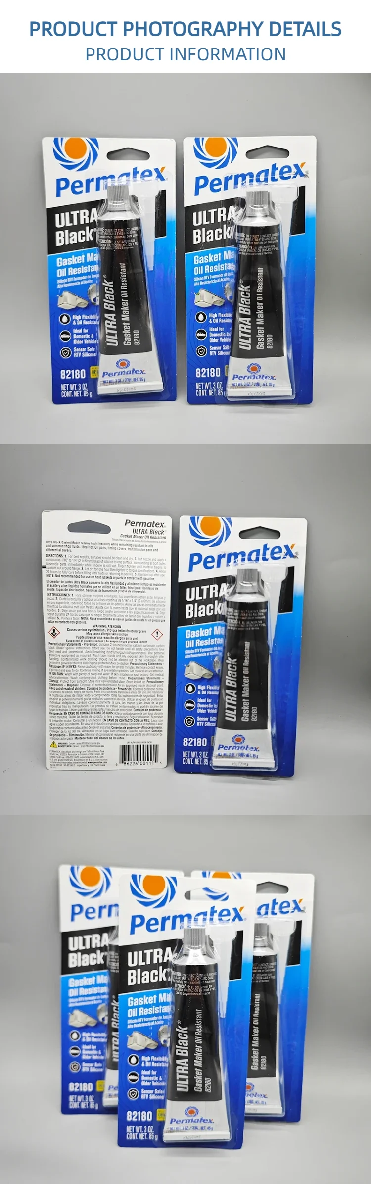 Permatex 82180 Ultra Black RTV Silikon-Dichtungsmasse Ölbeständiges Sensorsicheres Dichtmittel für Ölwanne Ventildeckel 85g – Detail 3