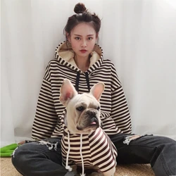 autumn winter fleece pet clothes dog hooded pet parent-child clothing stripe French Teddy small dog cat clothing