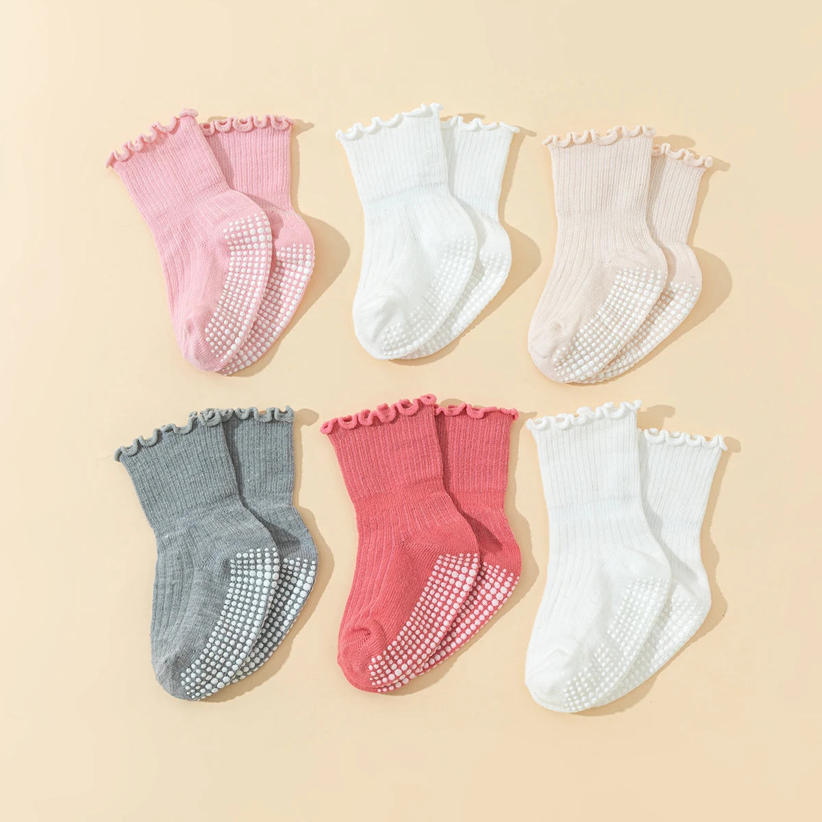 6 Pairs Toddler Girl Socks Anti-Slip Step Learning Socks with Wood Edge Design Comfortable Loose Fit Baby Girl Ankle Socks