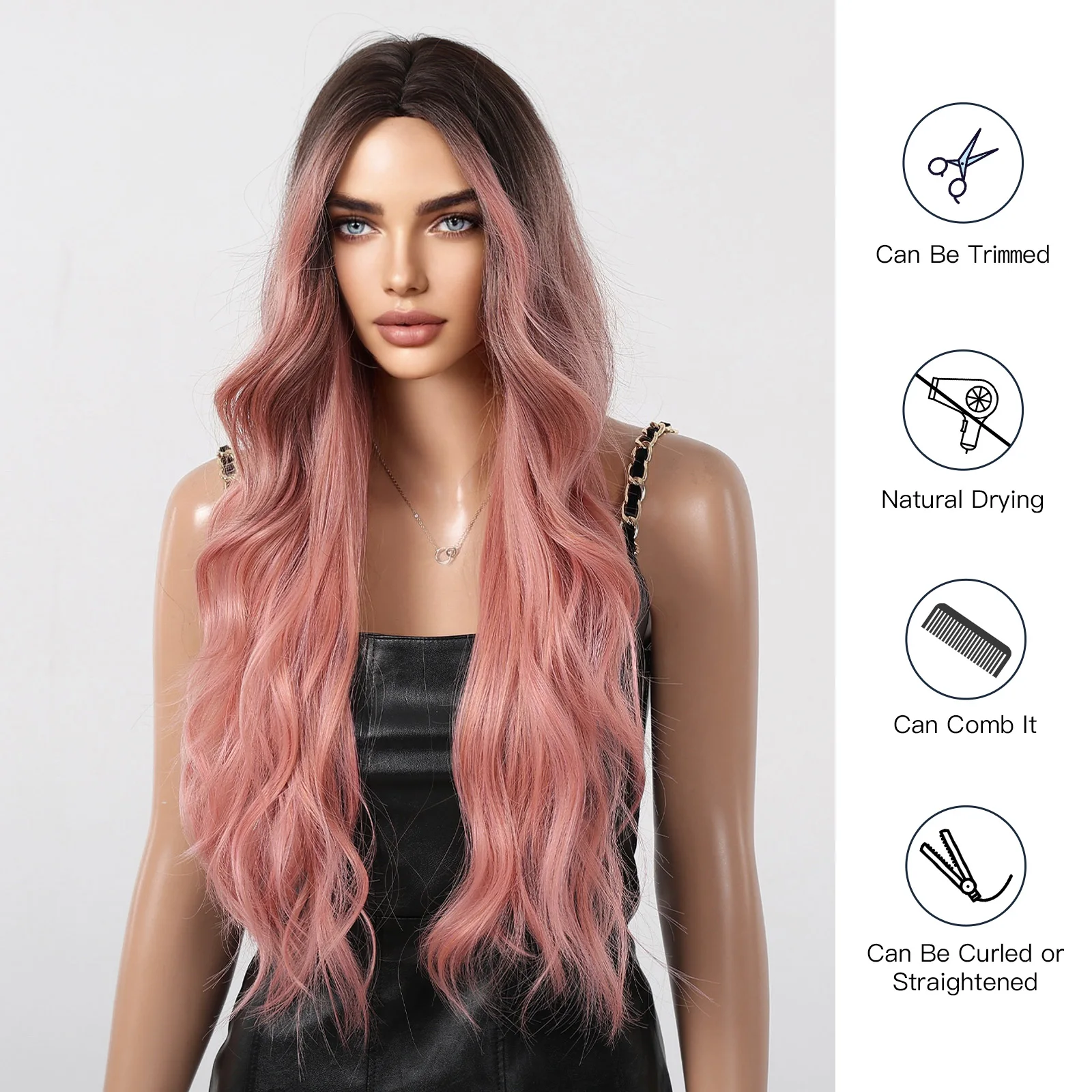 Cheap Ombre Pink Synthetic Cosplay Wigs Long Body Wavy Hair Wigs Daily Party Lolita Halloween Hair Wig for Women Heat Resistant