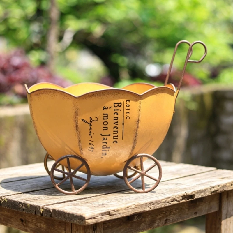 Fall Gourd Plant Pot, Hammered Metal Container with Looped Handles and Four Decorative for Garden Plant Displays D2RD