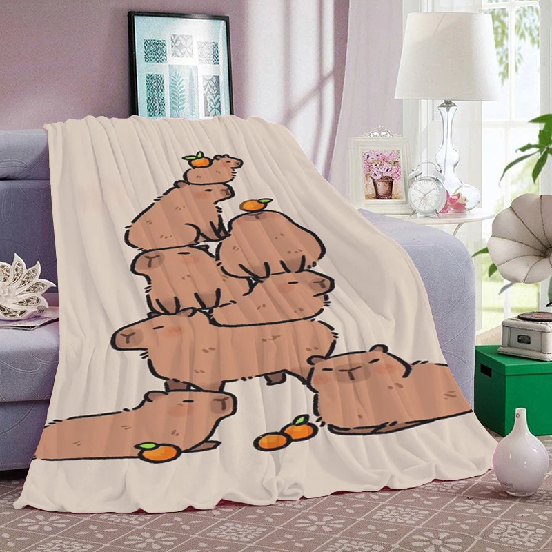 Capibara Kawaii Bed Blanket Sofa Winter Warm Fleece Camping Custom Nap Fluffy Soft Blankets King Size Blanket Microfiber Bedding